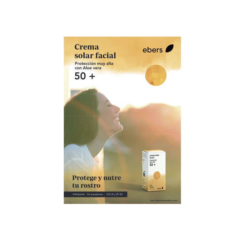 *CARTEL A3 PROTECTOR SOLAR FACIAL 50 FPS EBERS